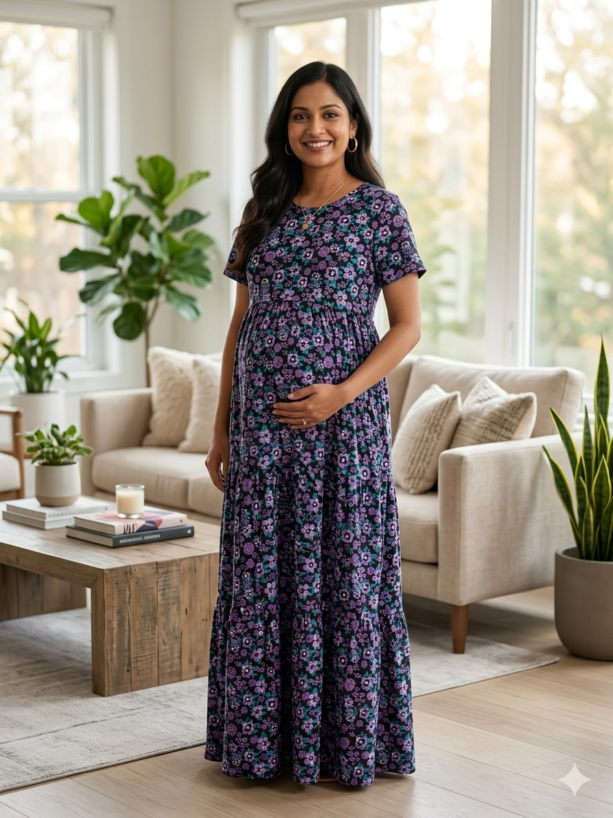 Women’s Maternity Feeding Maxi Dress | Soft Cotton Pregnancy & Nursing Nighty for Daily Wear - Image 2