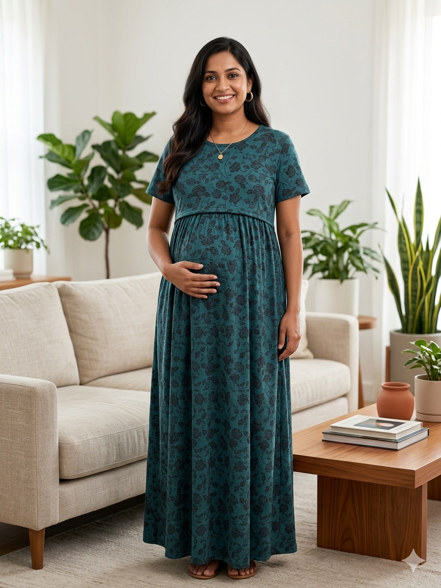 Women’s Maternity Feeding Maxi Dress | Soft Cotton Pregnancy & Nursing Nighty for Daily Wear - Image 9