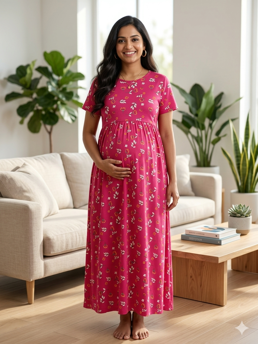 Women’s Maternity Feeding Maxi Dress | Soft Cotton Pregnancy & Nursing Nighty for Daily Wear - Image 3