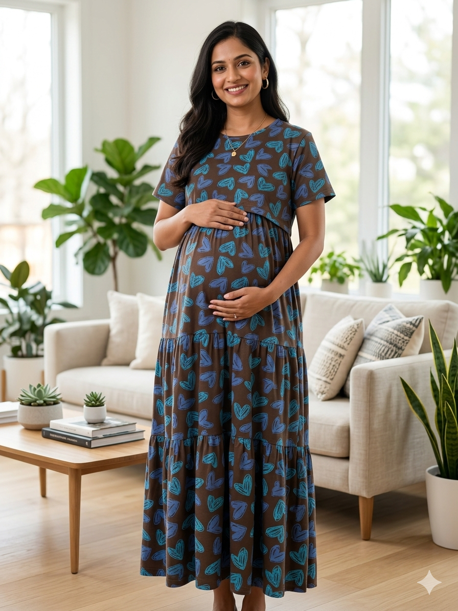 Women’s Maternity Feeding Maxi Dress | Soft Cotton Pregnancy & Nursing Nighty for Daily Wear - Image 4