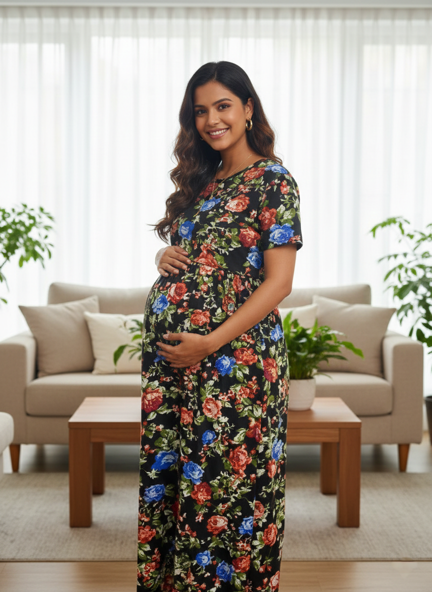 Women’s Maternity Feeding Maxi Dress | Soft Cotton Pregnancy & Nursing Nighty for Daily Wear - Image 5